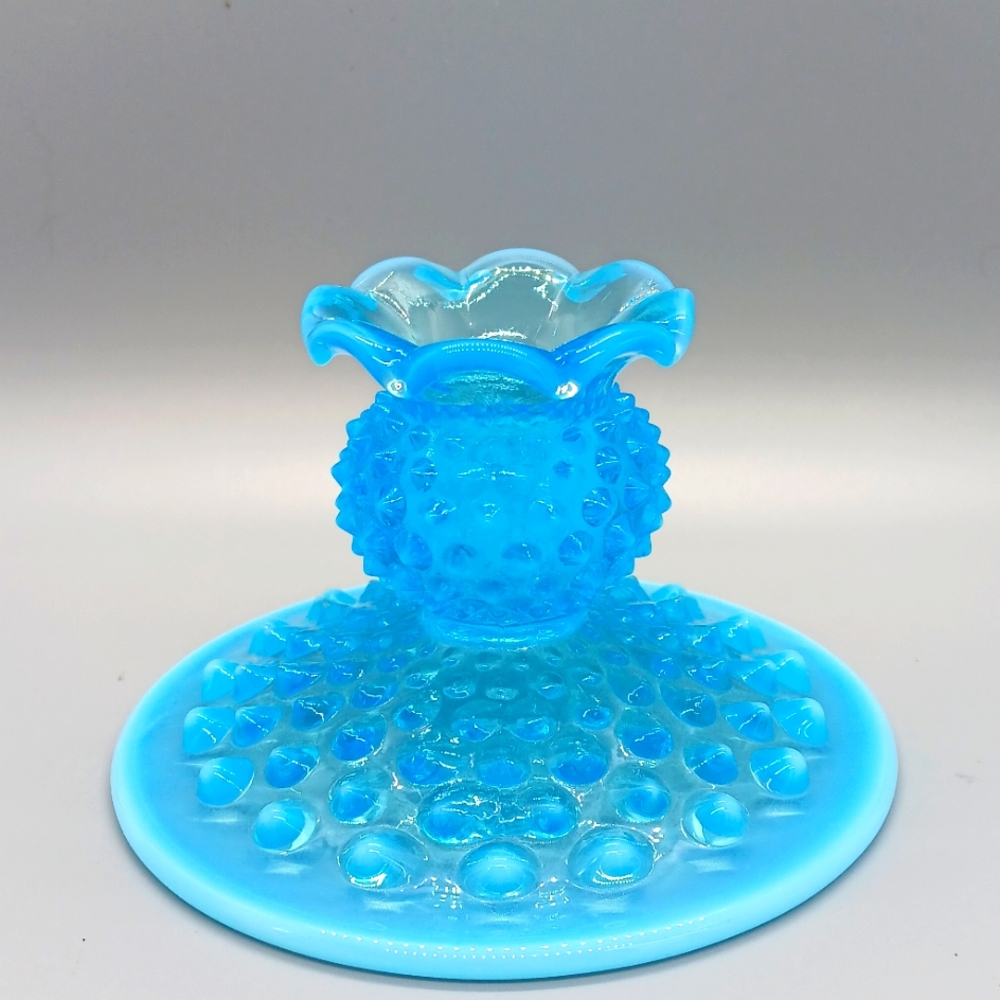 Fenton Hobnail Blue (Opalescent) Candlestick Vintage